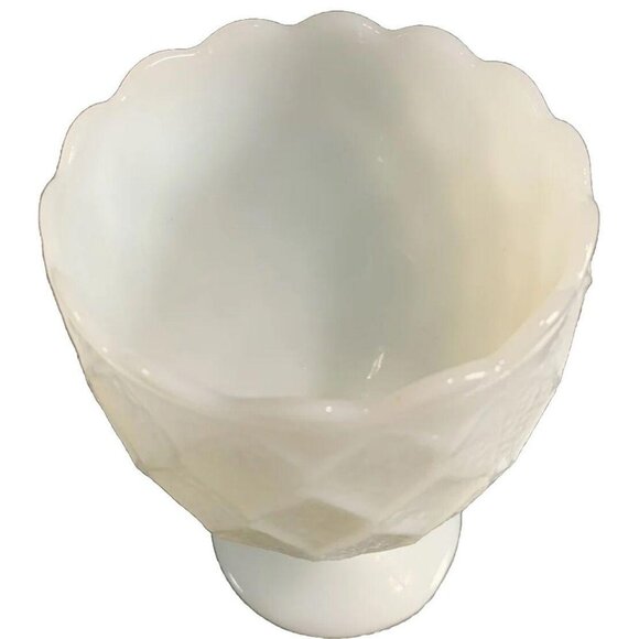 Vintage White Milk Glass Goblet Compote Pedestal Quilted Large 6.5" Tall - Picture 3 of 12